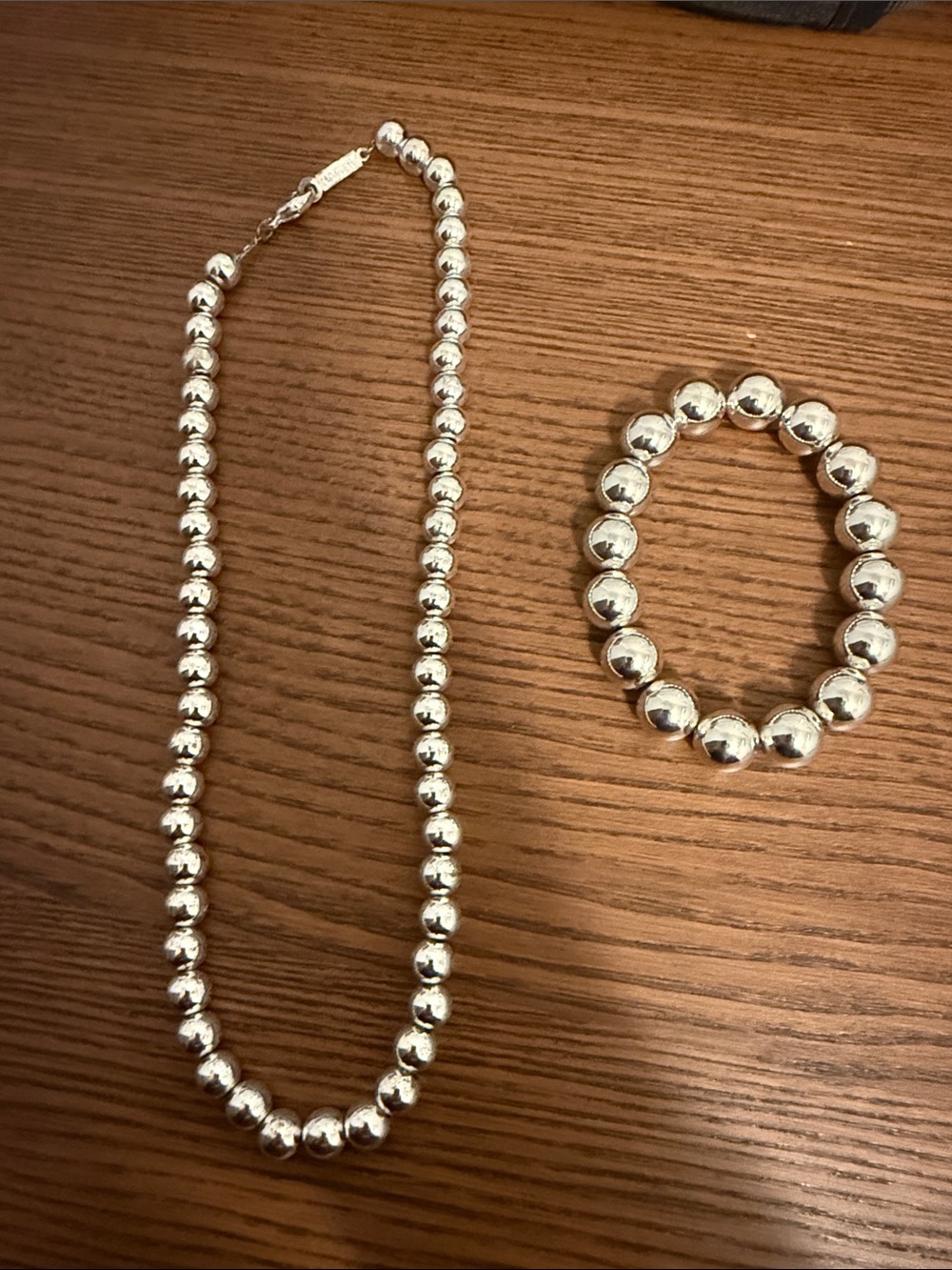 Napier Polished Silver Bead Necklace and Bracelet Set